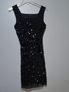 Black Sequin Sleeveless Mini Dress. Evening Wear. Elegant. Sparkle.